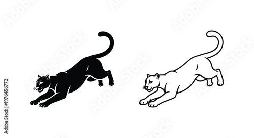 Black and White Panther Silhouette Art Designs Vector