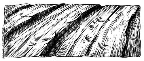Geological rock strata with layered stone textures in vintage hand drawn engraving style