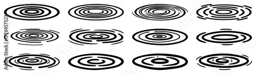 Water ripples and liquid surface vibration circles icons set