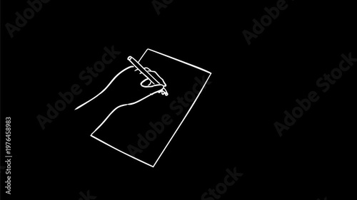 2d Animation motion graphics drawing of a left hand writing scribbling on paper on white, black and green screen in 4K ultra-high-definition.