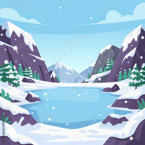 Tableau sur toile Serene Winter Mountain Lake Landscape Illustration