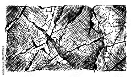 Cracked stone surface with deep crevices and cross hatching texture