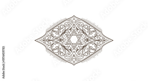 Vintage Star of David Ornament - Engraved Jewish Symbol with Intricate Filigree