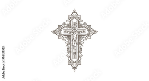 Ornate Vintage Engraved Crucifix Cross with Jesus Christ Figure