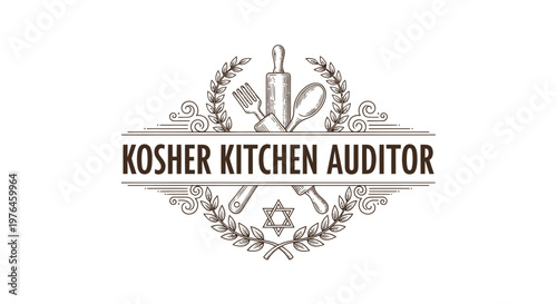 Vintage Kosher Kitchen Auditor Logo with Utensils and Star of David