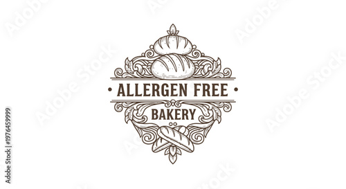 Vintage Engraved Bakery Logo: Allergen Free Bread, Rustic Emblem Design