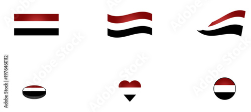 Conjunto de iconos de la bandera de Egipto. Símbolo con forma de corazón, botón y circular. Ilustración para sitio web, app, folleto, diseño grafico, uso personal, locación, ubicación y otros.