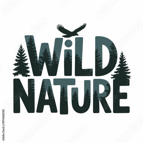 Wild Nature Graphic Design with Forest Trees and Eagle