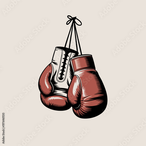 Pair of Red Boxing Gloves Hanging by Laces