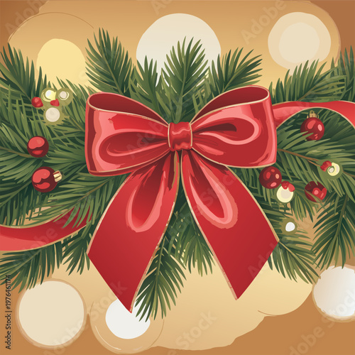 Festive Christmas Bow and Evergreen Branch Arrangement