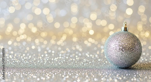 A shimmering festive background featuring a blend of silver and gold glitter particles creating a glowing bokeh effect for celebrations, shining, scattered, festive