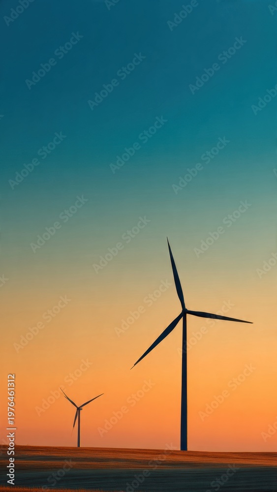 Obraz premium Wind Turbines Silhouetted Against Sunset Sky