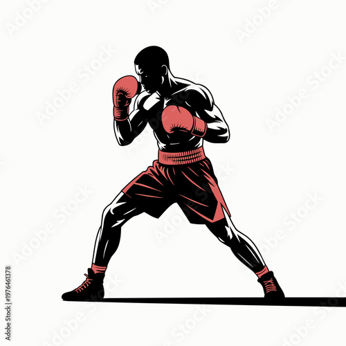 Powerful Boxer in Stance Silhouette Illustration