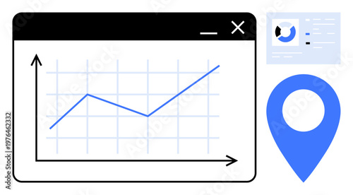 Data analytics. Graphs, location icons, and dashboards data analysis, insights generation, and technology integration. Data analytics for business solutions, research tools, tech interfaces smart