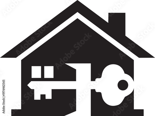Abstract house silhouette with key forming entrance