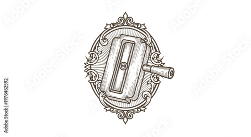 Vintage Engraved Mechanical Pencil Sharpener with Ornate Frame