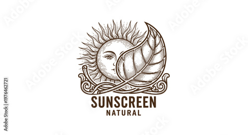 Vintage Sun and Leaf Logo - Natural Sunscreen Emblem