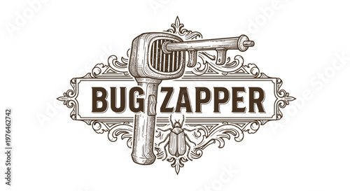 Vintage Bug Zapper Emblem - Retro Insect Killer Device Illustration