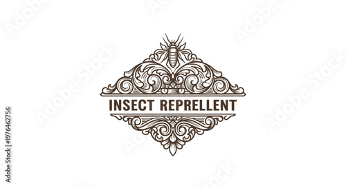 Vintage Insect Repellent Label with Ornate Design and Bee Illustration