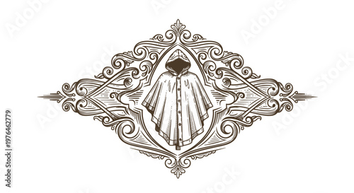 Vintage Engraved Cloak Emblem with Ornate Frame