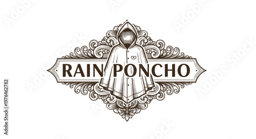 Vintage Engraved Rain Poncho Emblem Logo Design