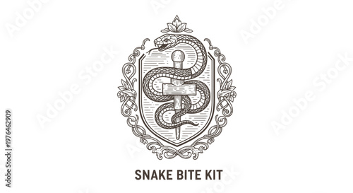 Vintage Snake Bite Kit Emblem with Serpent and Medical Symbol