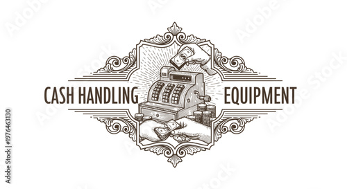 Vintage Cash Register Engraved Style Logo - Cash Handling Equipment