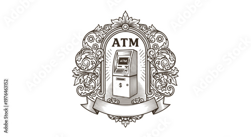 Vintage Engraved ATM Emblem with Blank Banner
