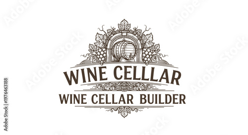 Vintage Wine Cellar Builder Logo with Archway and Grapes