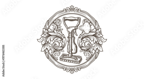 Vintage Engraved Cleaning Equipment Emblem
