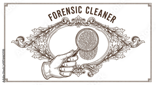 Vintage Forensic Cleaner Logo with Magnifying Glass and Fingerprint