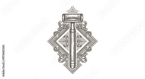 Vintage Engraved Razor Emblem - Classic Grooming Tool Illustration