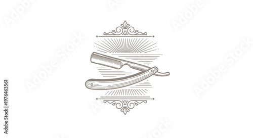 Vintage Straight Razor Emblem with Engraved Detail