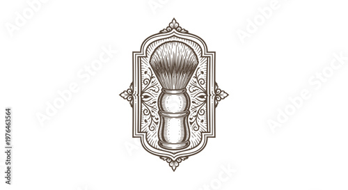 Vintage Engraved Shaving Brush Emblem - Retro Barbershop Illustration