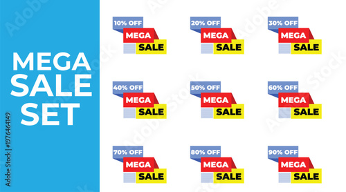 Mega Sale Set Promotional Stickers Discount Labels Retail Offer Badges Bundle