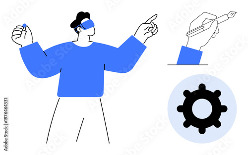 Virtual reality design. Virtual reality tools complementing creative processes in modern technology. Virtual reality applications for design, gaming, professional training, and education. Broad