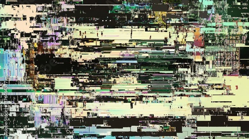 Glitchy digital world with chaotic distorted pixels and screens