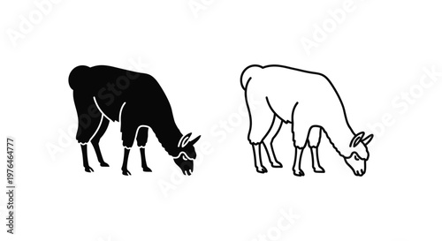 Black and White Goat Grazing Illustration Guide Vector