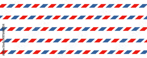 Airmail envelope frame with blue and red stripes on white background. International vintage letter border. Retro air mail postcard.