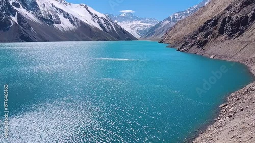 Andes mountain range and volcano valley in Santiago Chile