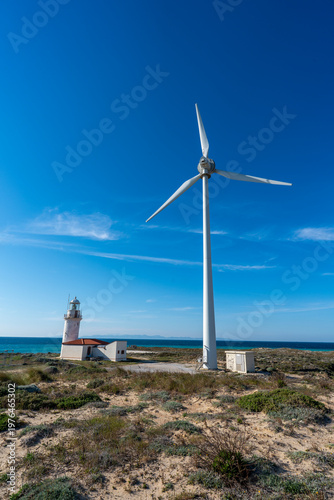 Bozcaada, Çanakkale Castle, town center architecture and environmental details, wind turbines located on the west of the island.