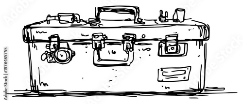 Professional metal toolbox for hardware storage in hand drawn sketch style