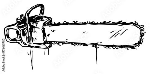 Chainsaw power tool for wood cutting in hand drawn sketch style