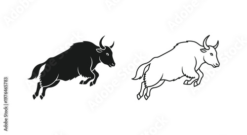 Yak Symbols Black and White Illustration Guide Vector