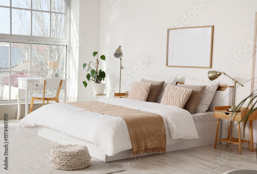 Interior of hotel room with...