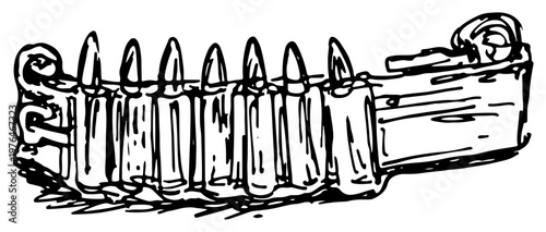 Excavator bucket teeth and heavy machinery parts in a hand drawn sketch style