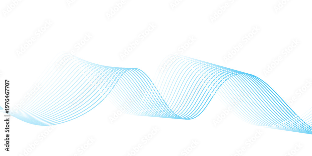 Fototapeta premium Abstract blue smooth waves on white background. Dynamic sound waves. Design elements. vector