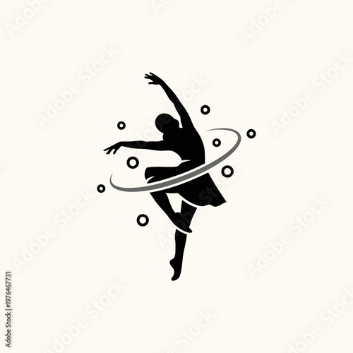 Graceful Ballerina Dancer Silhouette in Motion with Swirl and Circles Illustration