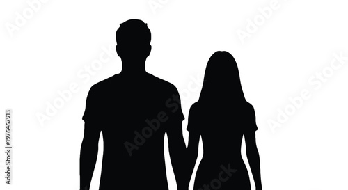 A silhouetted image depicting a couple holding hands suggesting connection and togetherness against a stark white background