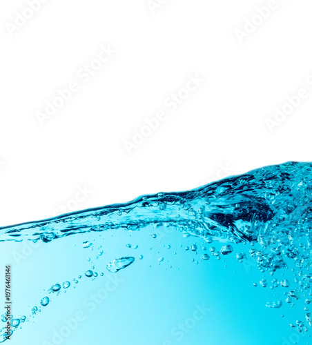 PNG image of a blue wave with bubbles, close-up, background, texture, isolated on top. Transparent background, large photo, high resolution, large size, template, pattern